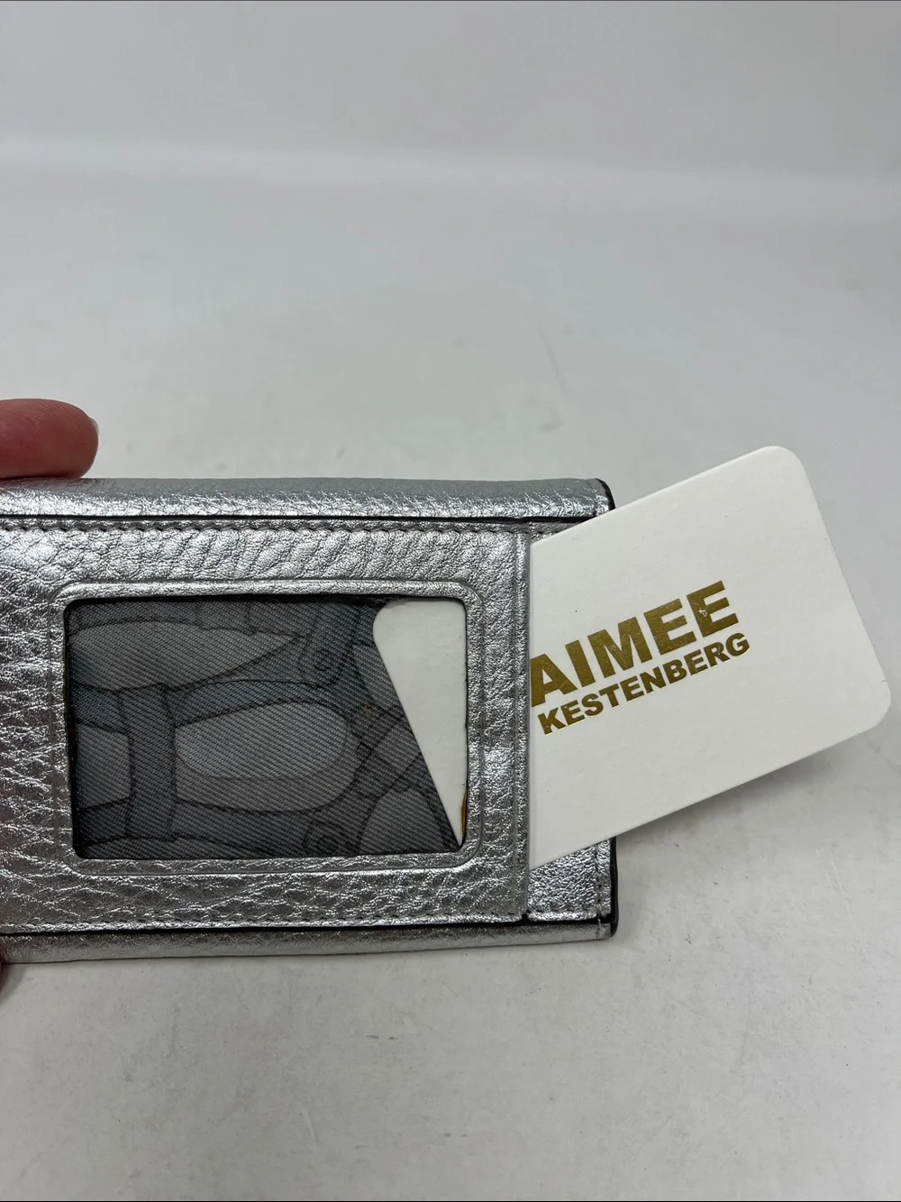 AIMEE KESTENBERG MINI WALLET COIN, KEY AND CARD SNAP SILVER LEATHER LIKE NEW